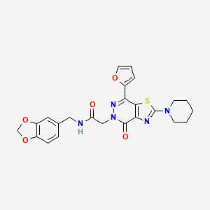 molecular formula C24H23N5O5S B2728737 N-(benzo[d][1,3]dioxol-5-ylmethyl)-2-(7-(furan-2-yl)-4-oxo-2-(piperidin-1-yl)thiazolo[4,5-d]pyridazin-5(4H)-yl)acetamide CAS No. 1105208-45-4