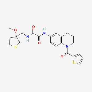 molecular formula C22H25N3O4S2 B2728847 N-[(3-methoxythiolan-3-yl)methyl]-N'-[1-(thiophene-2-carbonyl)-1,2,3,4-tetrahydroquinolin-6-yl]ethanediamide CAS No. 1448076-71-8