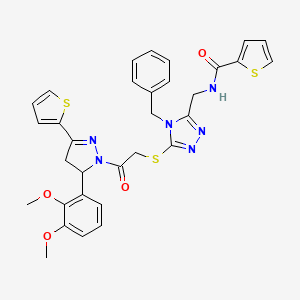 molecular formula C32H30N6O4S3 B2728940 N-{[4-benzyl-5-({2-[5-(2,3-dimethoxyphenyl)-3-(thiophen-2-yl)-4,5-dihydro-1H-pyrazol-1-yl]-2-oxoethyl}sulfanyl)-4H-1,2,4-triazol-3-yl]methyl}thiophene-2-carboxamide CAS No. 393783-47-6