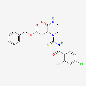 molecular formula C21H19Cl2N3O4S B2728961 Benzyl (1-{[(2,4-dichlorophenyl)carbonyl]carbamothioyl}-3-oxopiperazin-2-yl)acetate CAS No. 1033588-57-6