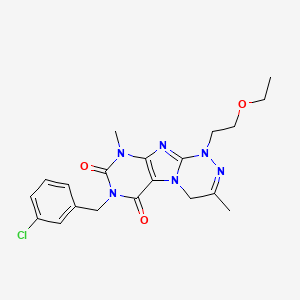 molecular formula C20H23ClN6O3 B2728966 7-(3-chlorobenzyl)-1-(2-ethoxyethyl)-3,9-dimethyl-1,4-dihydro-[1,2,4]triazino[3,4-f]purine-6,8(7H,9H)-dione CAS No. 919007-93-5