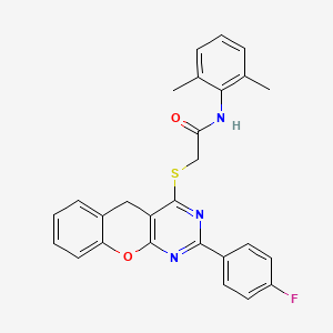 molecular formula C27H22FN3O2S B2728972 N-(2,6-DIMETHYLPHENYL)-2-{[2-(4-FLUOROPHENYL)-5H-CHROMENO[2,3-D]PYRIMIDIN-4-YL]SULFANYL}ACETAMIDE CAS No. 899760-64-6