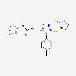 molecular formula C21H22N6OS2 B2728984 2-((5-((1-methyl-1H-pyrrol-2-yl)methyl)-4-(p-tolyl)-4H-1,2,4-triazol-3-yl)thio)-N-(4-methylthiazol-2-yl)acetamide CAS No. 847392-75-0
