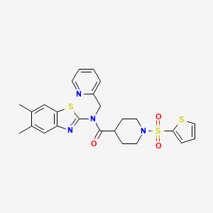 molecular formula C25H26N4O3S3 B2728986 N-(5,6-dimethyl-1,3-benzothiazol-2-yl)-N-[(pyridin-2-yl)methyl]-1-(thiophene-2-sulfonyl)piperidine-4-carboxamide CAS No. 922982-50-1