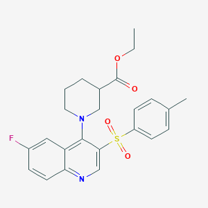 molecular formula C24H25FN2O4S B2729024 ETHYL 1-[6-FLUORO-3-(4-METHYLBENZENESULFONYL)QUINOLIN-4-YL]PIPERIDINE-3-CARBOXYLATE CAS No. 866846-18-6