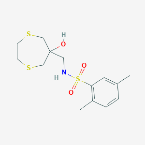 molecular formula C14H21NO3S3 B2729027 N-[(6-hydroxy-1,4-dithiepan-6-yl)methyl]-2,5-dimethylbenzene-1-sulfonamide CAS No. 2415632-51-6