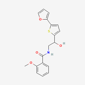 molecular formula C18H17NO4S B2729029 N-[2-[5-(Furan-2-yl)thiophen-2-yl]-2-hydroxyethyl]-2-methoxybenzamide CAS No. 2319723-49-2