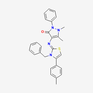 molecular formula C28H26N4OS B2729035 (Z)-4-((3-benzyl-4-(p-tolyl)thiazol-2(3H)-ylidene)amino)-1,5-dimethyl-2-phenyl-1H-pyrazol-3(2H)-one CAS No. 402946-30-9