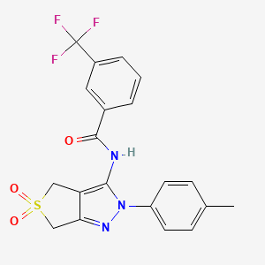 molecular formula C20H16F3N3O3S B2729039 N-[2-(4-methylphenyl)-5,5-dioxido-2,6-dihydro-4H-thieno[3,4-c]pyrazol-3-yl]-3-(trifluoromethyl)benzamide CAS No. 449787-52-4
