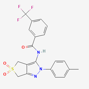 molecular formula C20H16F3N3O3S B2729039 N-[2-(4-methylphenyl)-5,5-dioxo-4,6-dihydrothieno[3,4-c]pyrazol-3-yl]-3-(trifluoromethyl)benzamide CAS No. 449787-52-4