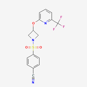 molecular formula C16H12F3N3O3S B2729045 4-((3-((6-(三氟甲基)吡啶-2-基)氧)氮杂环丁烷-1-基)磺酰)苯甲腈 CAS No. 2034606-54-5