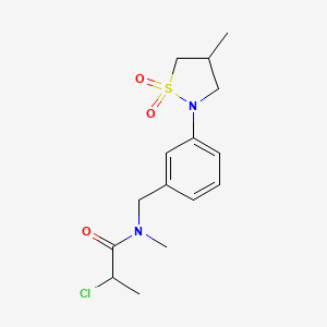 molecular formula C15H21ClN2O3S B2729047 2-Chloro-N-methyl-N-[[3-(4-methyl-1,1-dioxo-1,2-thiazolidin-2-yl)phenyl]methyl]propanamide CAS No. 2411312-65-5