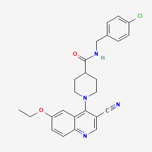 molecular formula C25H25ClN4O2 B2729080 N-[(4-chlorophenyl)methyl]-1-(3-cyano-6-ethoxyquinolin-4-yl)piperidine-4-carboxamide CAS No. 1226434-96-3