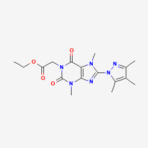 molecular formula C17H22N6O4 B2729187 ethyl [3,7-dimethyl-2,6-dioxo-8-(3,4,5-trimethyl-1H-pyrazol-1-yl)-2,3,6,7-tetrahydro-1H-purin-1-yl]acetate CAS No. 1013971-92-0