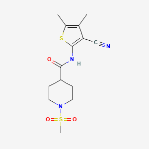 molecular formula C14H19N3O3S2 B2729264 N-(3-cyano-4,5-dimethylthiophen-2-yl)-1-(methylsulfonyl)piperidine-4-carboxamide CAS No. 1058242-79-7