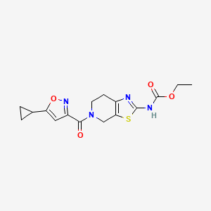 molecular formula C16H18N4O4S B2729286 Ethyl (5-(5-cyclopropylisoxazole-3-carbonyl)-4,5,6,7-tetrahydrothiazolo[5,4-c]pyridin-2-yl)carbamate CAS No. 1351615-73-0