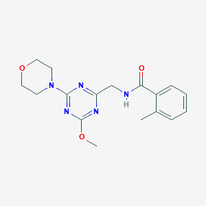 molecular formula C17H21N5O3 B2729369 N-((4-methoxy-6-morpholino-1,3,5-triazin-2-yl)methyl)-2-methylbenzamide CAS No. 2034353-06-3