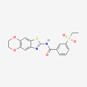 molecular formula C18H16N2O5S2 B2729375 N-(6,7-dihydro-[1,4]dioxino[2,3-f][1,3]benzothiazol-2-yl)-3-ethylsulfonylbenzamide CAS No. 886926-49-4
