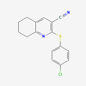 molecular formula C16H13ClN2S B2729384 2-[(4-chlorophenyl)sulfanyl]-5,6,7,8-tetrahydroquinoline-3-carbonitrile CAS No. 439095-84-8