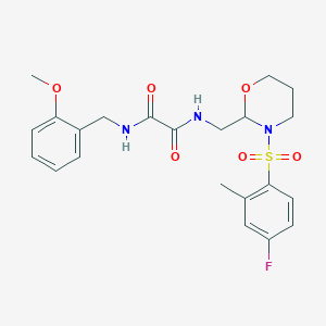 molecular formula C22H26FN3O6S B2729458 N-{[3-(4-fluoro-2-methylbenzenesulfonyl)-1,3-oxazinan-2-yl]methyl}-N'-[(2-methoxyphenyl)methyl]ethanediamide CAS No. 872724-06-6