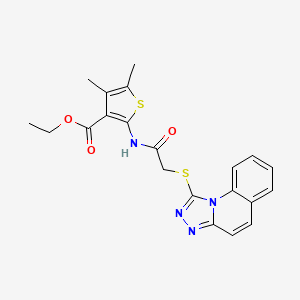 molecular formula C21H20N4O3S2 B2729474 Ethyl 4,5-dimethyl-2-(2-{[1,2,4]triazolo[4,3-a]quinolin-1-ylsulfanyl}acetamido)thiophene-3-carboxylate CAS No. 690961-58-1