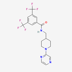 molecular formula C19H18F6N4O B2729526 N-((1-(pyrazin-2-yl)piperidin-4-yl)methyl)-3,5-bis(trifluoromethyl)benzamide CAS No. 1396795-35-9