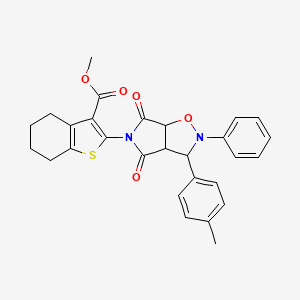 molecular formula C28H26N2O5S B2729578 methyl 2-[3-(4-methylphenyl)-4,6-dioxo-2-phenyl-hexahydro-2H-pyrrolo[3,4-d][1,2]oxazol-5-yl]-4,5,6,7-tetrahydro-1-benzothiophene-3-carboxylate CAS No. 1005055-85-5