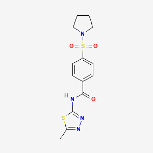 molecular formula C14H16N4O3S2 B2729590 N-(5-METHYL-1,3,4-THIADIAZOL-2-YL)-4-(PYRROLIDINE-1-SULFONYL)BENZAMIDE CAS No. 881933-20-6