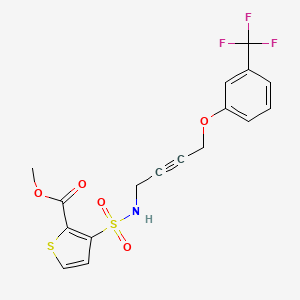 molecular formula C17H14F3NO5S2 B2729621 methyl 3-(N-(4-(3-(trifluoromethyl)phenoxy)but-2-yn-1-yl)sulfamoyl)thiophene-2-carboxylate CAS No. 1421500-98-2