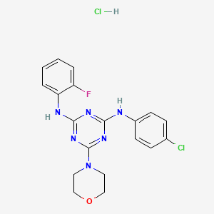 molecular formula C19H19Cl2FN6O B2729626 N2-(4-chlorophenyl)-N4-(2-fluorophenyl)-6-(morpholin-4-yl)-1,3,5-triazine-2,4-diamine hydrochloride CAS No. 1179432-84-8