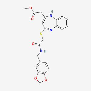 molecular formula C22H21N3O5S B2729631 methyl [4-({2-[(1,3-benzodioxol-5-ylmethyl)amino]-2-oxoethyl}thio)-1H-1,5-benzodiazepin-2-yl]acetate CAS No. 1251628-94-0