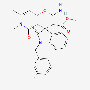 molecular formula C27H25N3O5 B2729652 Methyl 2'-amino-6',7'-dimethyl-1-(3-methylbenzyl)-2,5'-dioxo-5',6'-dihydrospiro[indoline-3,4'-pyrano[3,2-c]pyridine]-3'-carboxylate CAS No. 886165-59-9