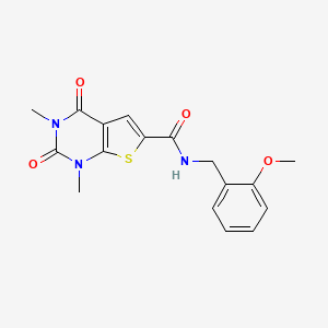 molecular formula C17H17N3O4S B2729655 N-(2-methoxybenzyl)-1,3-dimethyl-2,4-dioxo-1,2,3,4-tetrahydrothieno[2,3-d]pyrimidine-6-carboxamide CAS No. 946335-71-3