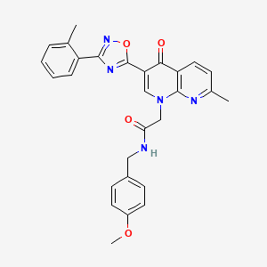 molecular formula C28H25N5O4 B2729745 N-[(4-methoxyphenyl)methyl]-2-{7-methyl-3-[3-(2-methylphenyl)-1,2,4-oxadiazol-5-yl]-4-oxo-1,4-dihydro-1,8-naphthyridin-1-yl}acetamide CAS No. 1029727-77-2