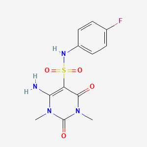 molecular formula C12H13FN4O4S B2729752 4-amino-N-(4-fluorophenyl)-1,3-dimethyl-2,6-dioxopyrimidine-5-sulfonamide CAS No. 869076-87-9