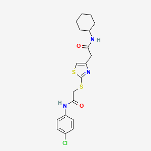 molecular formula C19H22ClN3O2S2 B2729804 N-(4-chlorophenyl)-2-((4-(2-(cyclohexylamino)-2-oxoethyl)thiazol-2-yl)thio)acetamide CAS No. 953991-74-7