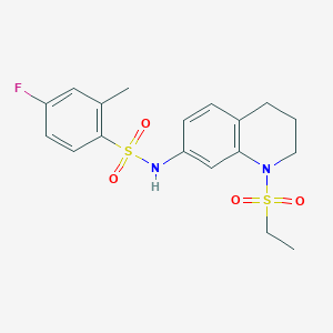 molecular formula C18H21FN2O4S2 B2729809 N-[1-(ethanesulfonyl)-1,2,3,4-tetrahydroquinolin-7-yl]-4-fluoro-2-methylbenzene-1-sulfonamide CAS No. 946227-58-3