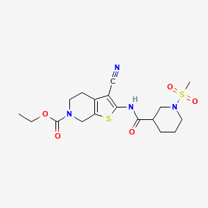 molecular formula C18H24N4O5S2 B2729846 ethyl 3-cyano-2-(1-(methylsulfonyl)piperidine-3-carboxamido)-4,5-dihydrothieno[2,3-c]pyridine-6(7H)-carboxylate CAS No. 1060167-15-8