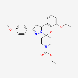 molecular formula C26H31N3O5 B2729863 ethyl 10'-ethoxy-4'-(4-methoxyphenyl)-8'-oxa-5',6'-diazaspiro[piperidine-4,7'-tricyclo[7.4.0.0^{2,6}]tridecane]-1'(9'),4',10',12'-tetraene-1-carboxylate CAS No. 899972-38-4