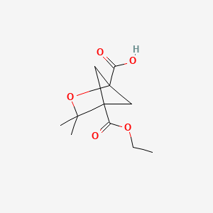 molecular formula C11H16O5 B2729915 4-(Ethoxycarbonyl)-3,3-dimethyl-2-oxabicyclo[2.1.1]hexane-1-carboxylic acid CAS No. 2230799-23-0