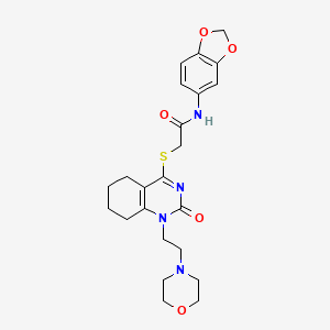 molecular formula C23H28N4O5S B2729985 N-(2H-1,3-benzodioxol-5-yl)-2-({1-[2-(morpholin-4-yl)ethyl]-2-oxo-1,2,5,6,7,8-hexahydroquinazolin-4-yl}sulfanyl)acetamide CAS No. 898435-16-0