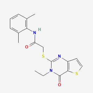 molecular formula C18H19N3O2S2 B2730053 N-(2,6-dimethylphenyl)-2-({3-ethyl-4-oxo-3H,4H-thieno[3,2-d]pyrimidin-2-yl}sulfanyl)acetamide CAS No. 1252927-20-0