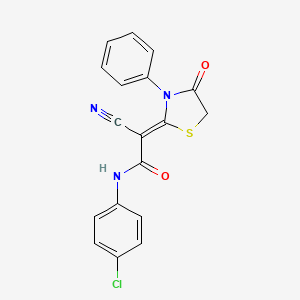 molecular formula C18H12ClN3O2S B2730182 N-(4-chlorophenyl)-2-cyano-2-(4-oxo-3-phenyl-1,3-thiazolidin-2-ylidene)acetamide CAS No. 1357291-28-1
