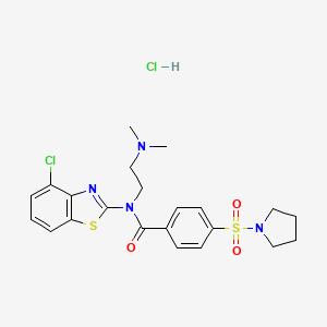 molecular formula C22H26Cl2N4O3S2 B2730274 N-(4-CHLORO-1,3-BENZOTHIAZOL-2-YL)-N-[2-(DIMETHYLAMINO)ETHYL]-4-(PYRROLIDINE-1-SULFONYL)BENZAMIDE HYDROCHLORIDE CAS No. 1321767-54-7