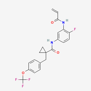 molecular formula C21H18F4N2O3 B2730300 N-[4-Fluoro-3-(prop-2-enoylamino)phenyl]-1-[[4-(trifluoromethoxy)phenyl]methyl]cyclopropane-1-carboxamide CAS No. 2201569-96-0