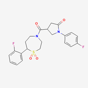 1-(4-Fluorophenyl)-4-(7-(2-fluorophenyl)-1,1-dioxido-1,4-thiazepane-4-carbonyl)pyrrolidin-2-one