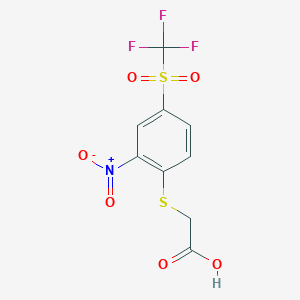 molecular formula C9H6F3NO6S2 B2730347 2-[(2-Nitro-4-trifluoromethanesulfonylphenyl)sulfanyl]acetic acid CAS No. 459188-73-9