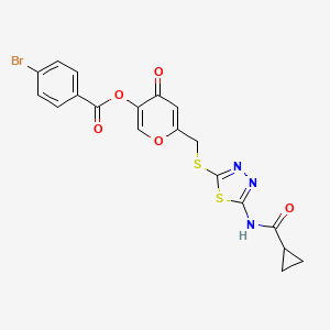 6-(((5-(cyclopropanecarboxamido)-1,3,4-thiadiazol-2-yl)thio)methyl)-4-oxo-4H-pyran-3-yl 4-bromobenzoate