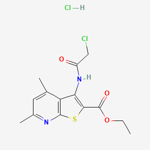 molecular formula C14H16Cl2N2O3S B2730456 Ethyl 3-(2-chloroacetamido)-4,6-dimethylthieno[2,3-b]pyridine-2-carboxylate hydrochloride CAS No. 2243515-38-8