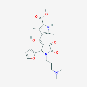 molecular formula C22H27N3O6 B2730521 methyl 4-(1-(3-(dimethylamino)propyl)-2-(furan-2-yl)-4-hydroxy-5-oxo-2,5-dihydro-1H-pyrrole-3-carbonyl)-3,5-dimethyl-1H-pyrrole-2-carboxylate CAS No. 578745-20-7